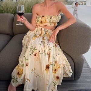 H&M Conscious Meadow Flowers Collection Butter Yellow Long Midi  Skirt Size M